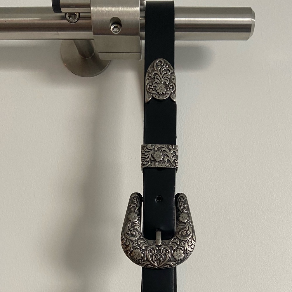 Black and silver western double buckle belt